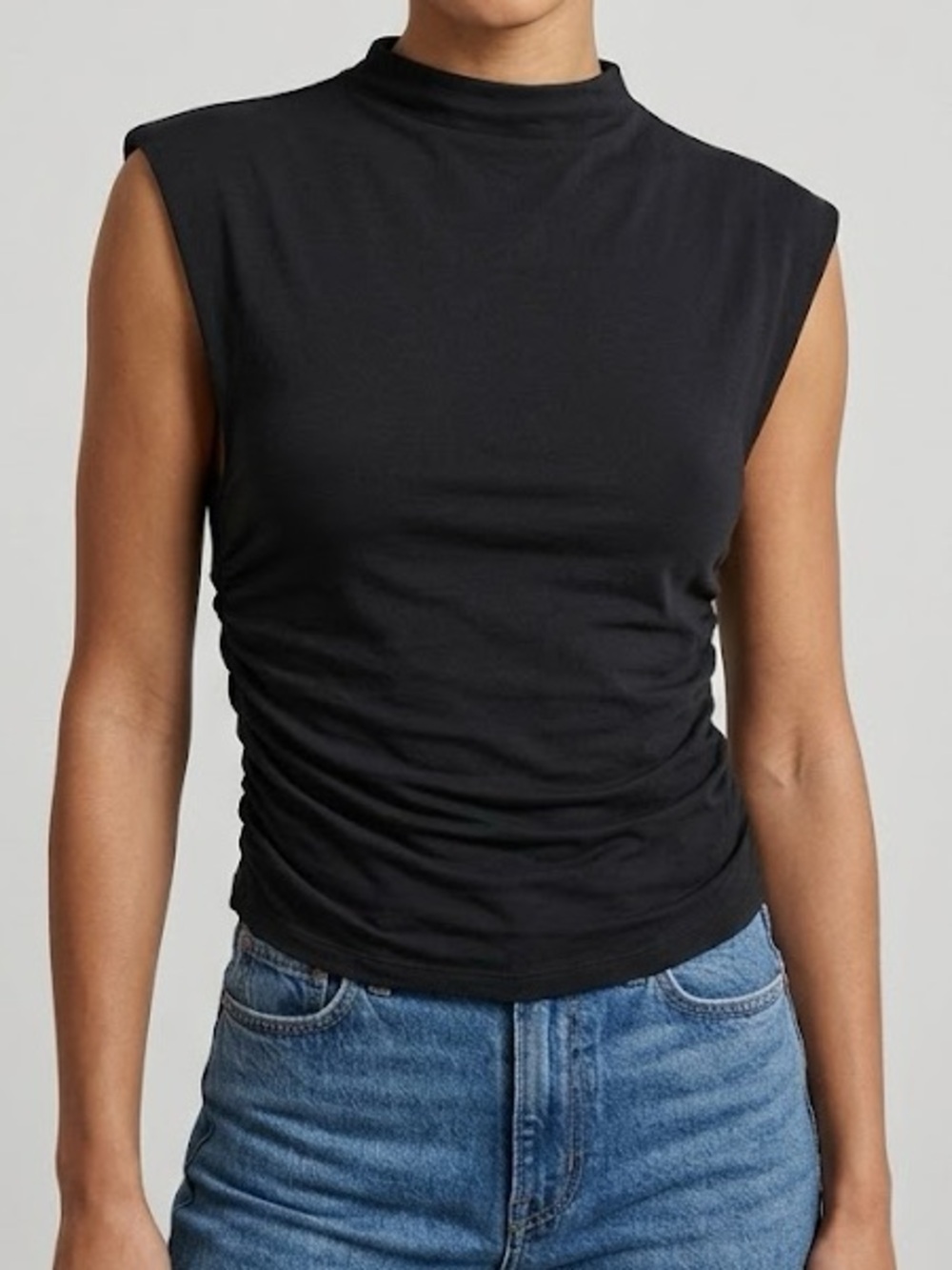 Abercrombie & Fitch Black Sleeveless Mock Neck Ruched Top